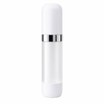 Frosted Cosmetic Bottle with Rounded White Base and Silver Trim