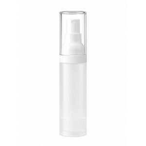 Frosted White Cylindrical Spray Bottle with White Pump and Clear Over-Cap